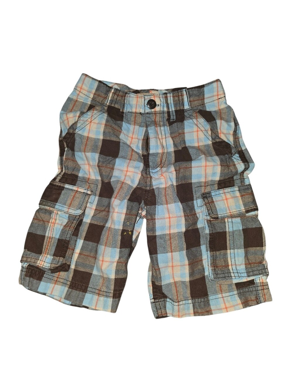 8/2/27. Boys Arizona Jean Company Plaid Cargo Shorts – Blue & Brown
